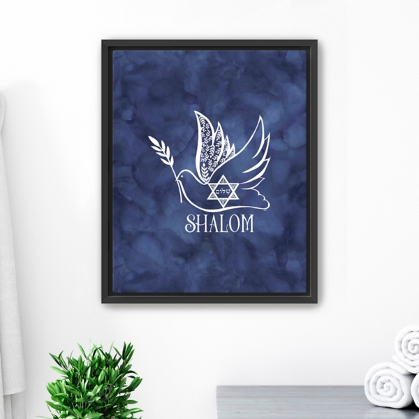 Blue Shalom Dove Framed Hanukkah Wall Art