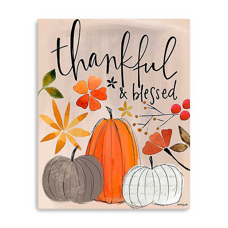 Gray Pumpkin Thankful and Blessed Wall Art | Kirklands Home