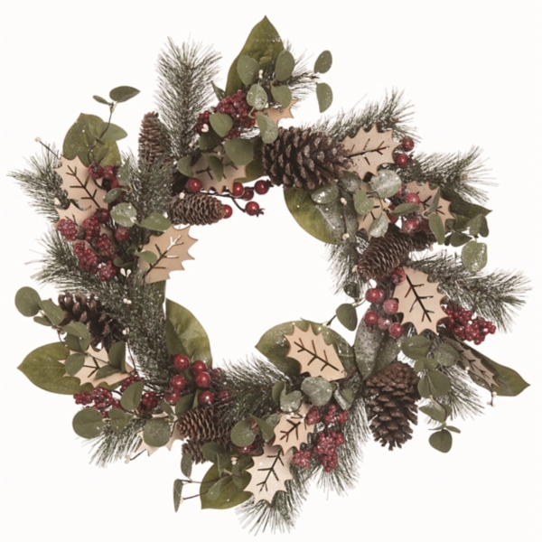 Frosted Wooden Leaf Berry Christmas Wreath Kirklands Home