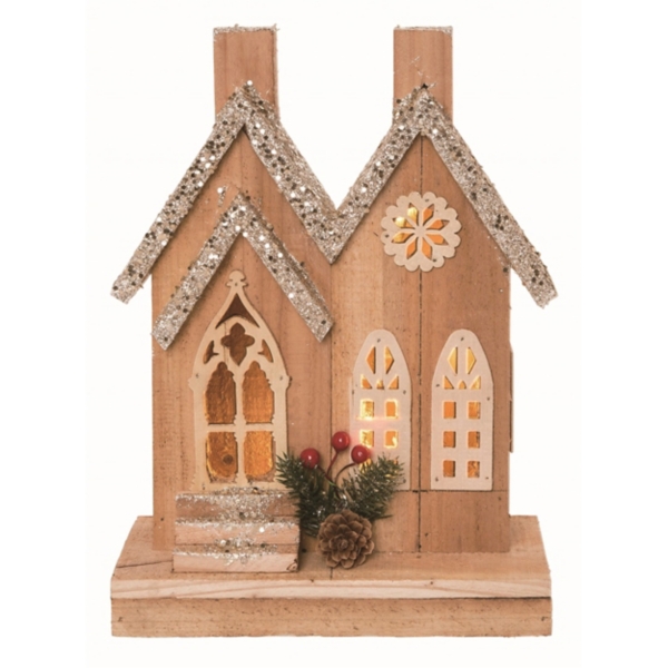 Pre-Lit Glitter Pine Wooden Christmas House | Kirklands Home