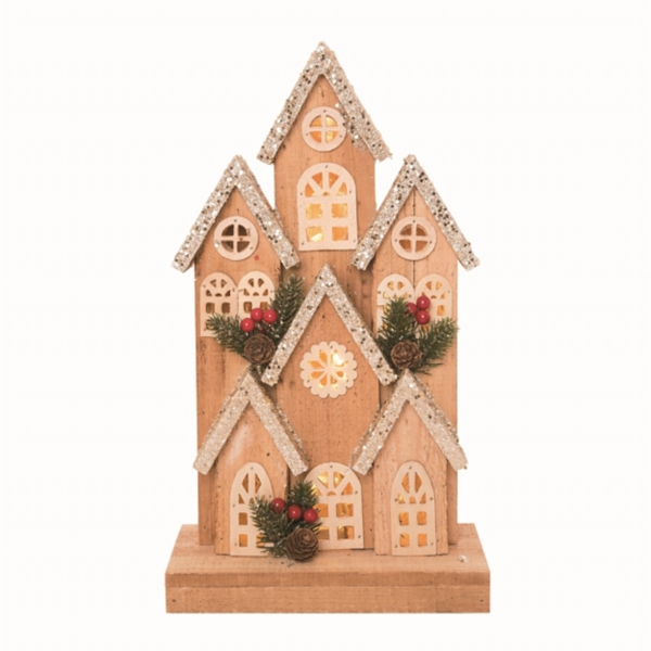 Pre-Lit Glitter Pine Wooden Christmas Village | Kirklands Home