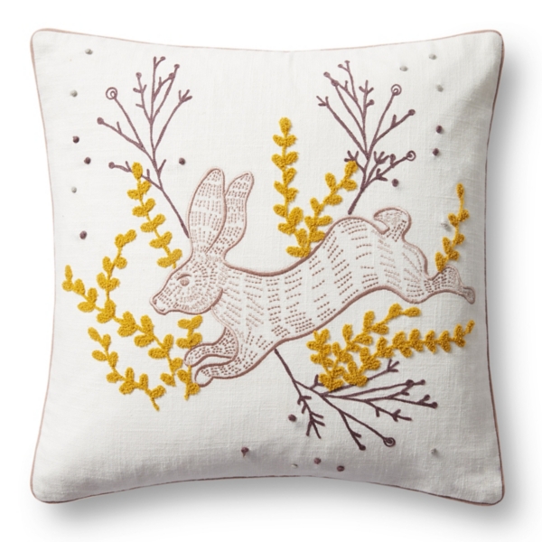 Goldenrod Bunny Embroidered Easter Throw Pillow