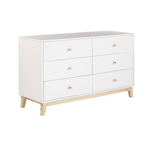 White Wood 6-Drawer Footed Dresser