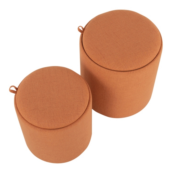 Rust Upholstered Ottomans with Tray Tops, Set of 2