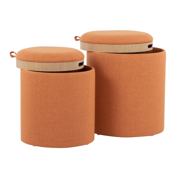 Rust Upholstered Ottomans with Tray Tops, Set of 2