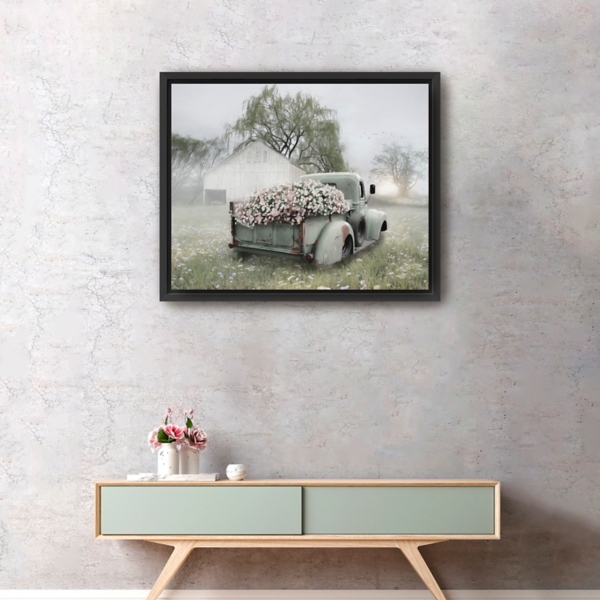 Sage Flower Truck Framed Giclee Canvas Art Print