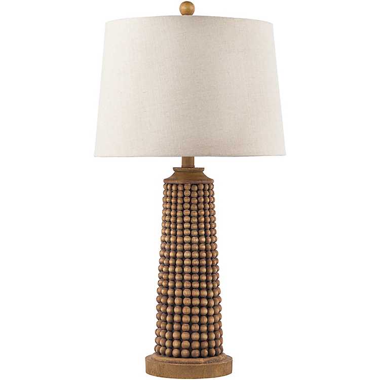 Natural Wood Beaded Base Table Lamp, White And Natural Wood Table Lamp Base