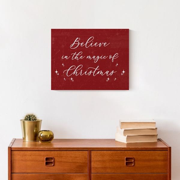 Red Believe Magic of Christmas Canvas Wall Plaque
