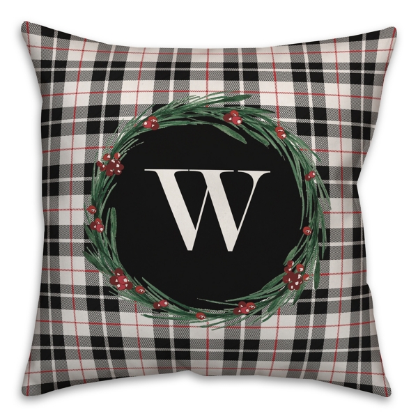 Personalized Monogram Black Plaid Wreath Pillow | Kirklands Home
