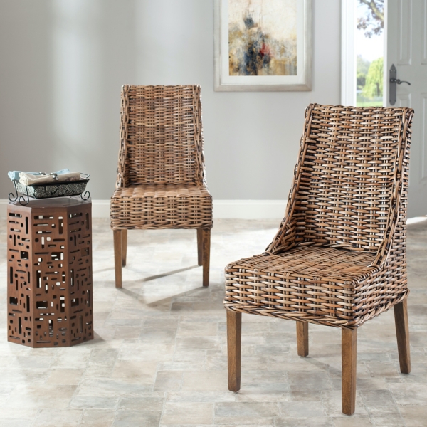 Brown Woven Rattan DIning Chairs, Set of 2