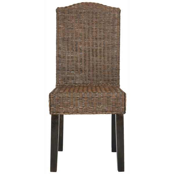 Brown Camelback Wicker Dining Chairs, Set of 2