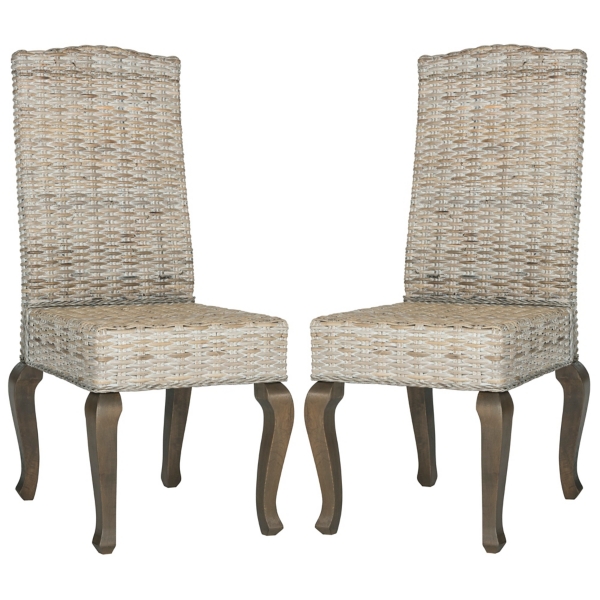 Whitewashed Kubu Rattan Dining Chairs, Set of 2