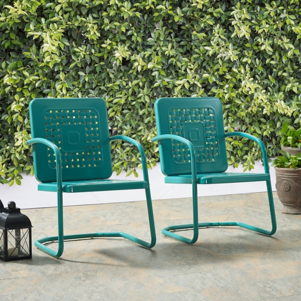 Blue Retro Basket Weave Chairs, Set of 2