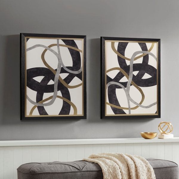 Black Swirl Framed Canvas Art Prints, Set of 2