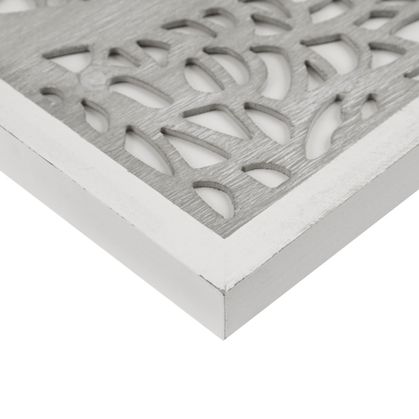 Gray Carved Wood Laurel Branches Panel Wall Plaque