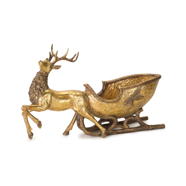 Gold Reindeer with Sleigh Figurine