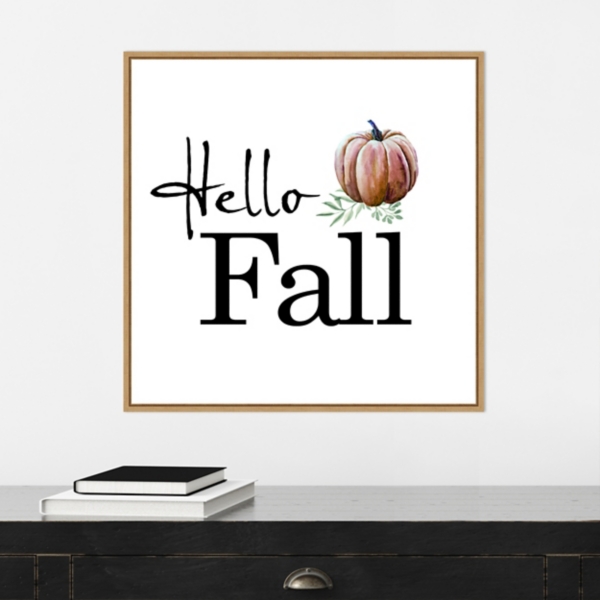 Hello Fall Pumpkin Typography Framed Wall Art