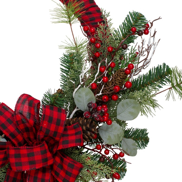 Red and Black Buffalo Check Pine and Berry Wreath