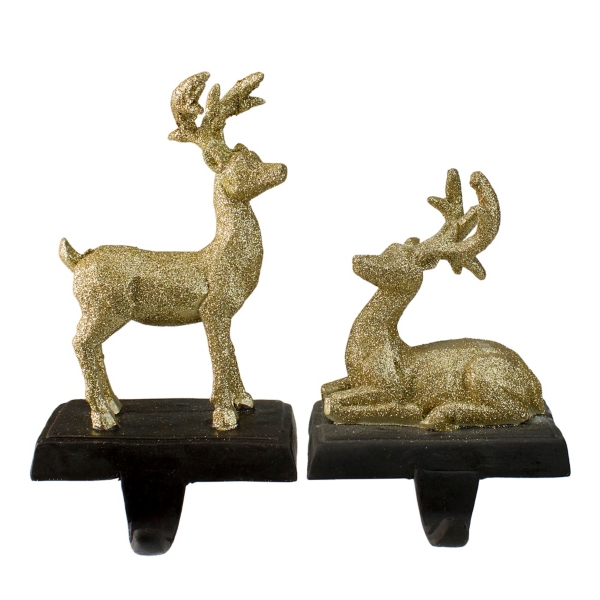 Glittery Gold Reindeer Stocking Holders, Set of 2 Kirklands Home