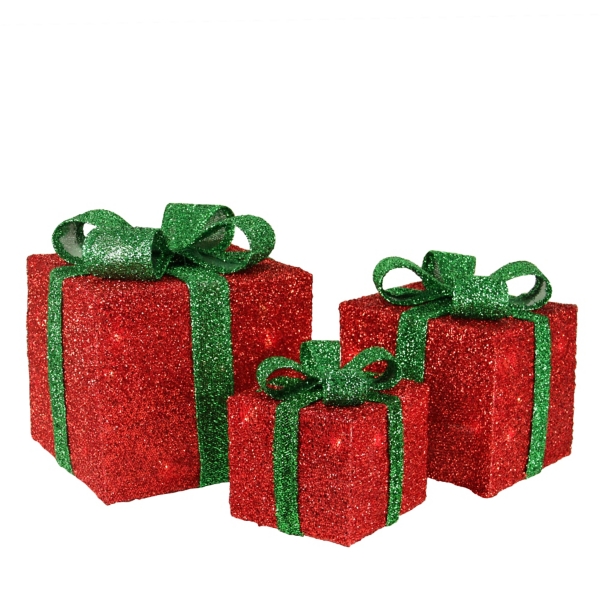Red and Green LED Lit Christmas Gifts, Set of 3 | Kirklands Home