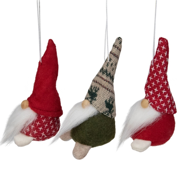 Red and Green Large Feet Gnome Ornaments, Set of 3