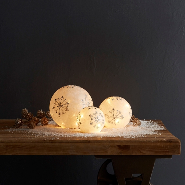 Prelit Snowflake Glass Globes, Set of 3