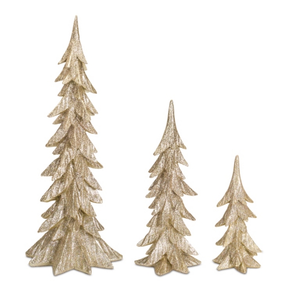 Golden Glitter Tabletop Evergreen Trees, Set of 3