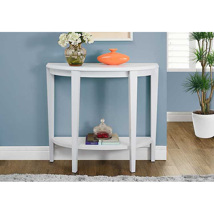 White Wood Half Moon Console Table, Off White Small Console Table