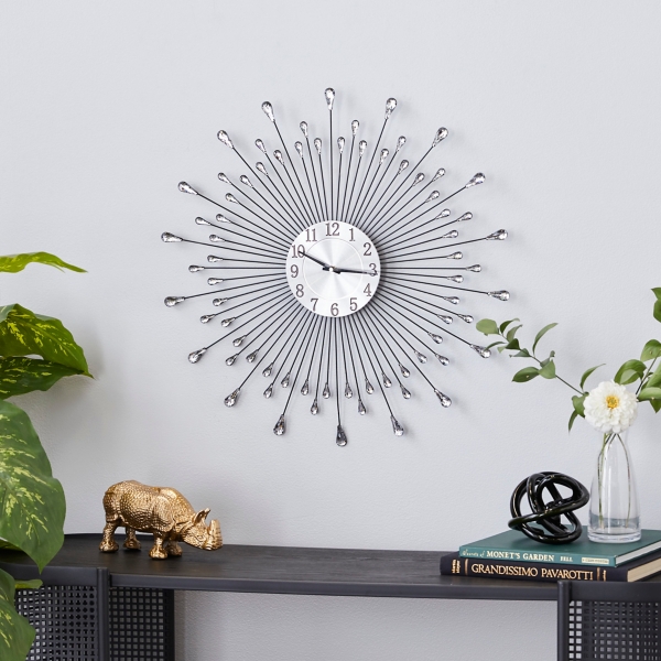 Silver Metal Sunburst Droplet Frame Clock