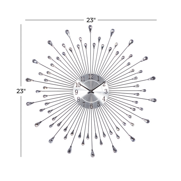 Silver Metal Sunburst Droplet Frame Clock