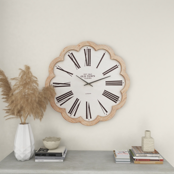 White Wood Scalloped Frame Wall Clock Kirklands Home