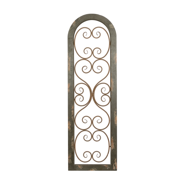 Brown Wood Frame and Metal Scroll Arch Wall Plaque Kirklands Home