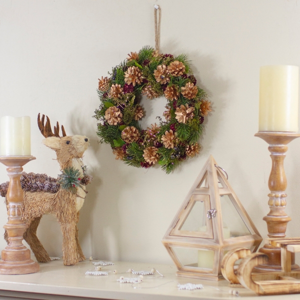 Gold and Red Glittered Pinecone Christmas Wreath