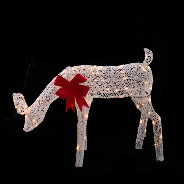 Pre-Lit White Mesh Red Bow Christmas Reindeer