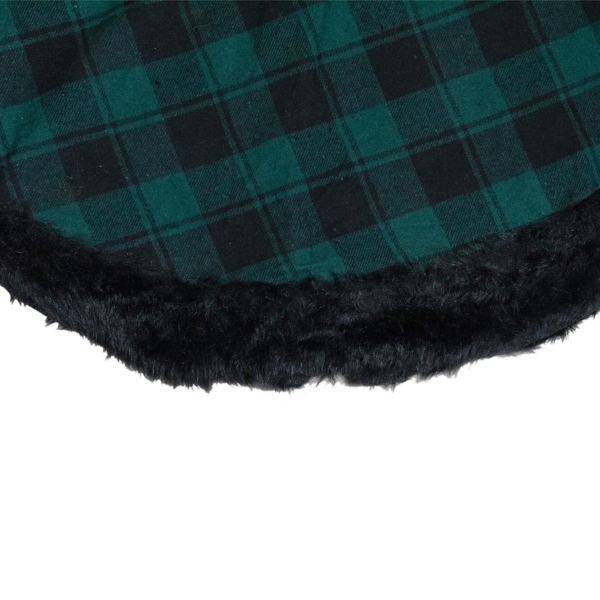 Green and Black Plaid Tree Skirt with Fur Trim