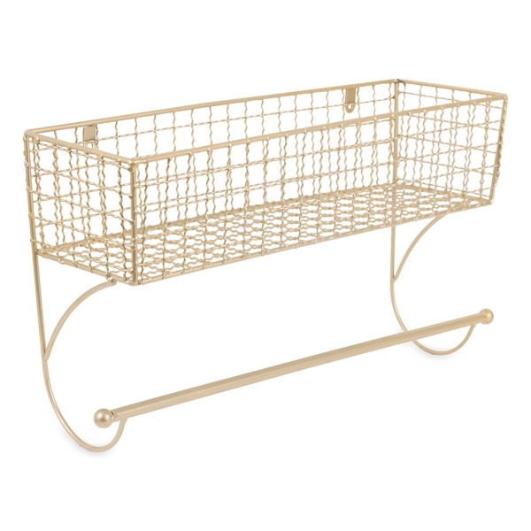 Antique Gold Wire Basket Towel Rack, 17 in.