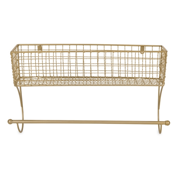 Antique Gold Wire Basket Towel Rack, 17 in.