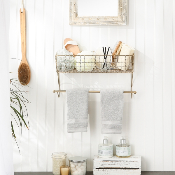 Over the discount towel bar shelf