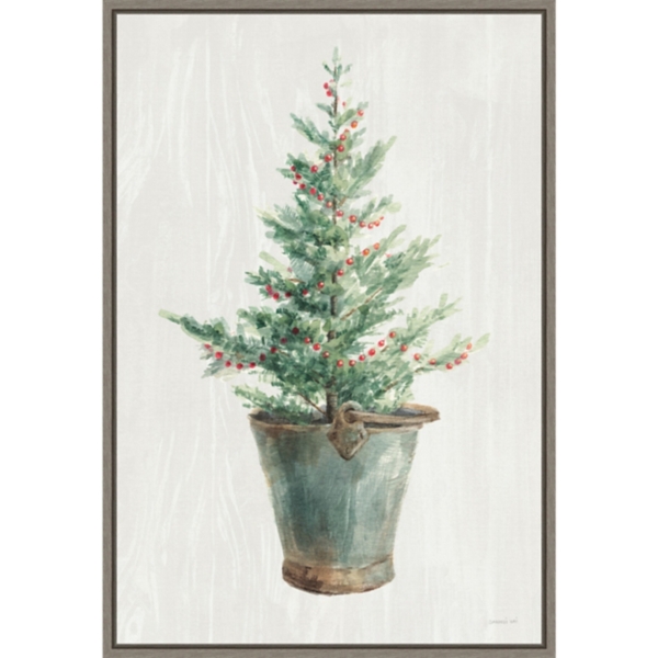 Christmas Tree Metal Pail Framed Canvas Art Print | Kirklands Home