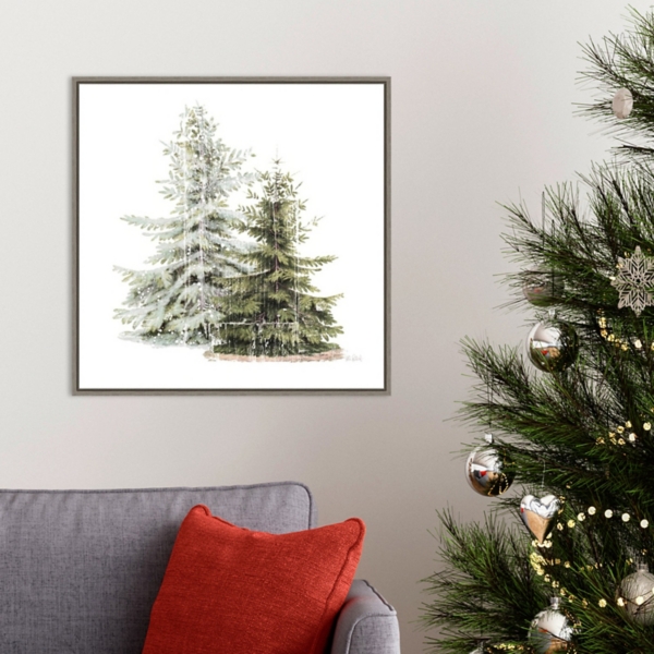 Winter Trees Gray Framed Canvas Art Print