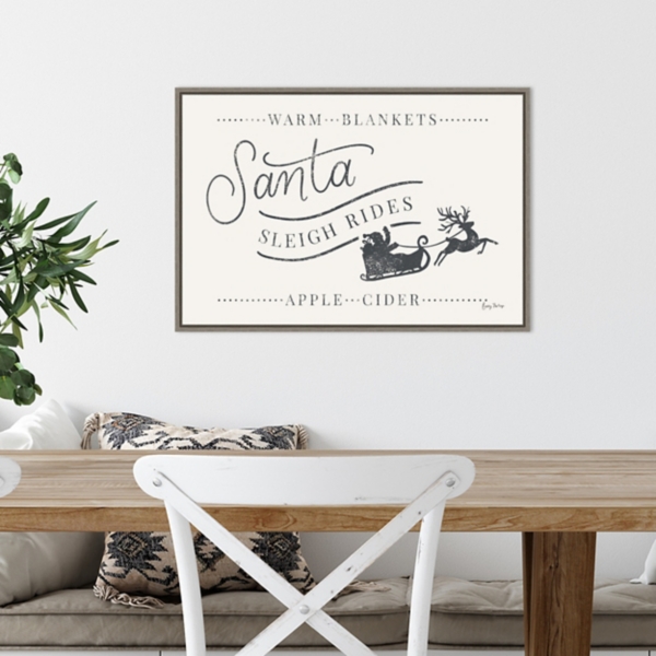 Santa Sleigh Rides Gray Framed Canvas Art Print