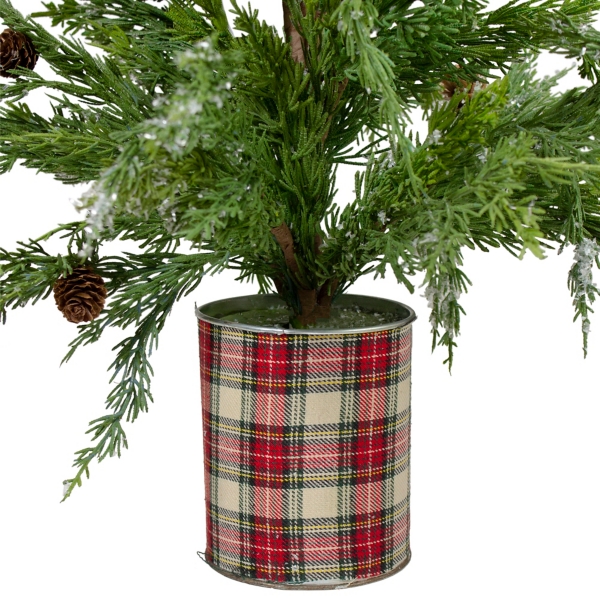 Iced Mini Cedar Tree in Plaid Metal Planter