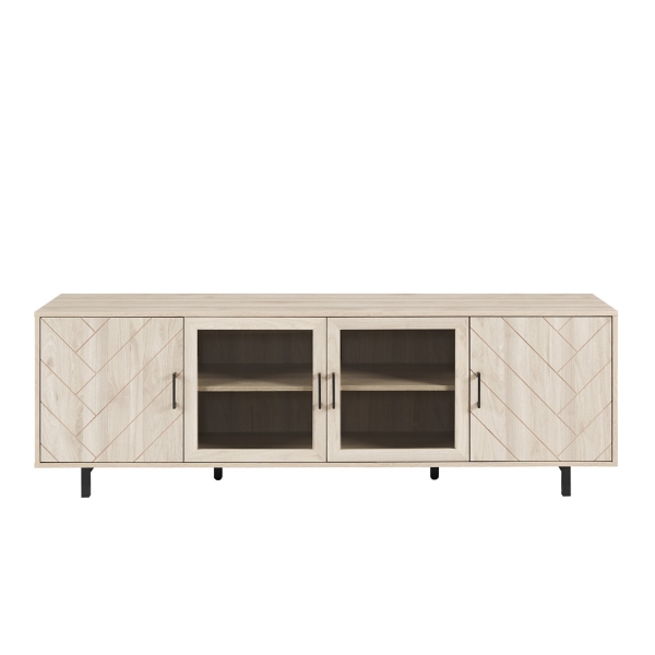 Birch Wood Herringbone 4-Door TV Stand