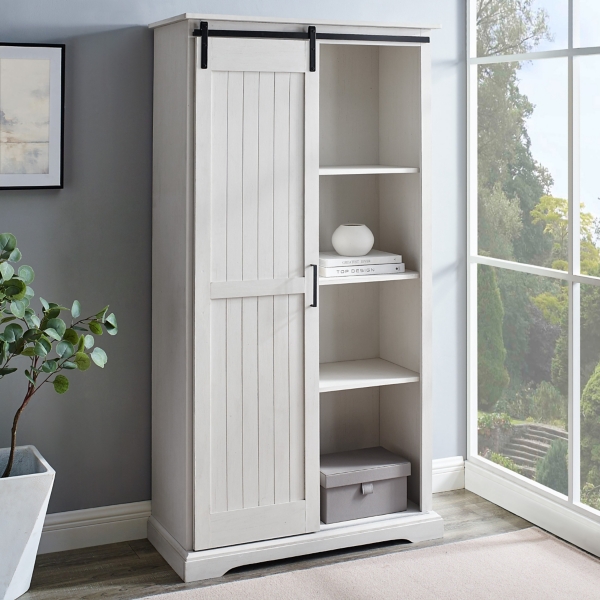 Middelbrook Designs Tall Sliding Groove Door Storage Cabinet - On