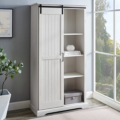 Barn Door Brushed White Storage Cabinet