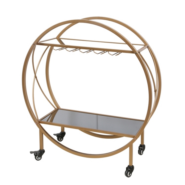 Round Gold Mirrored Shelves Bar Cart Kirklands Home