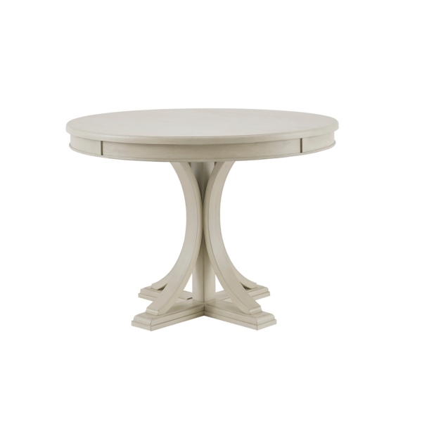 Antique Cream Wood Pedestal Round Dining Table