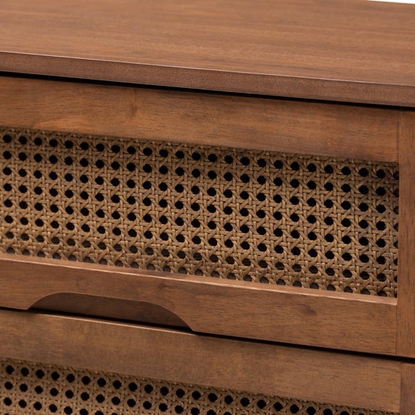 Brown Wood and Rattan 6-Drawer Dresser