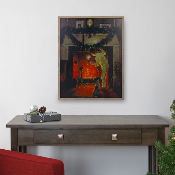 Rockwell Boy Waiting by Fireplace LED Canvas Print
