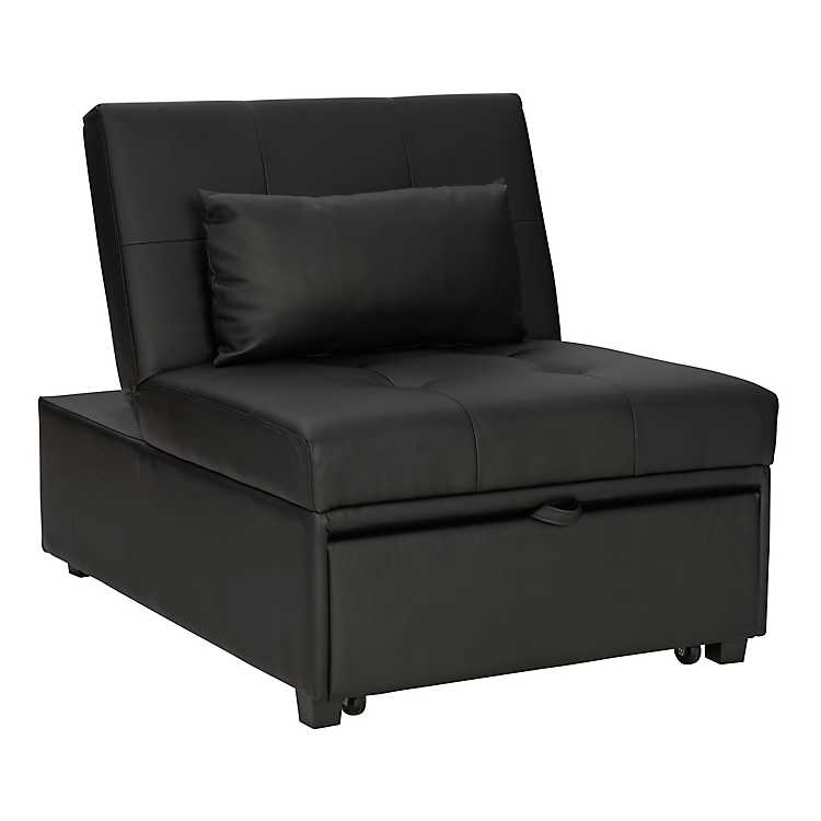 Black Faux Leather Convertible Sofa, Black Leather Convertible Couch